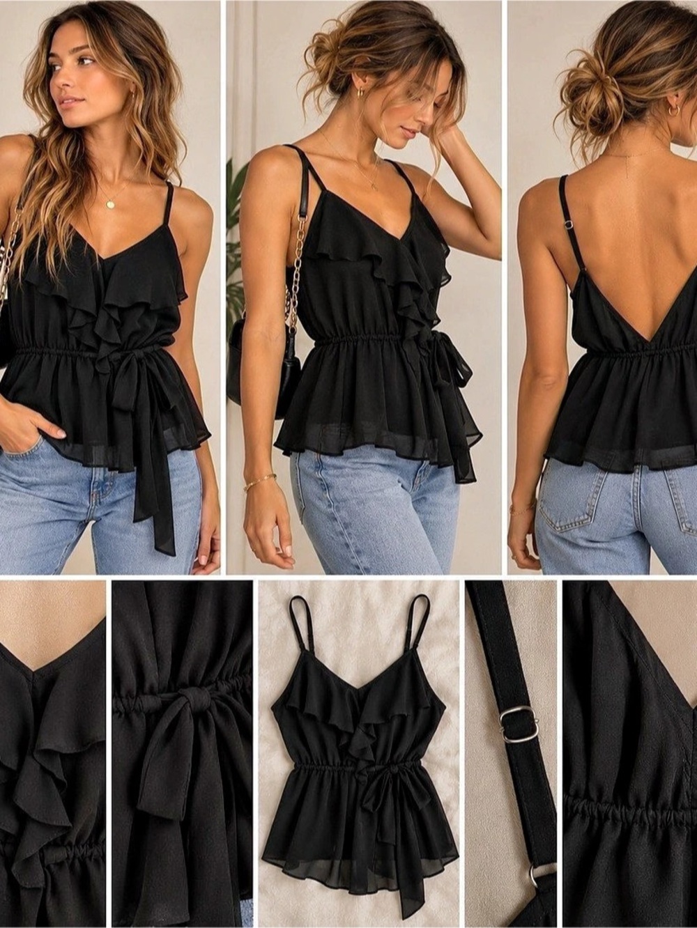 Ruffle Camisole in Black Size XS NWT